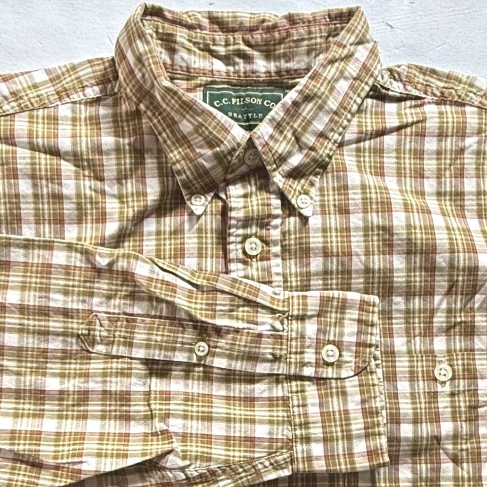 Filson Button Down‎ Shirt Mens XL Brown Plaid Cotton Long Sleeve Workwear Casual